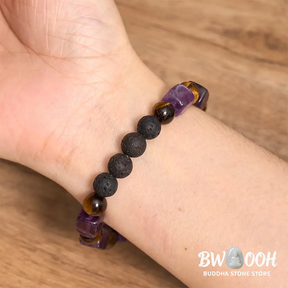 Buddha Stones Various Crystals Cube Amethyst Lava Rock Support Bracelet - BWOOOH - Bracelet