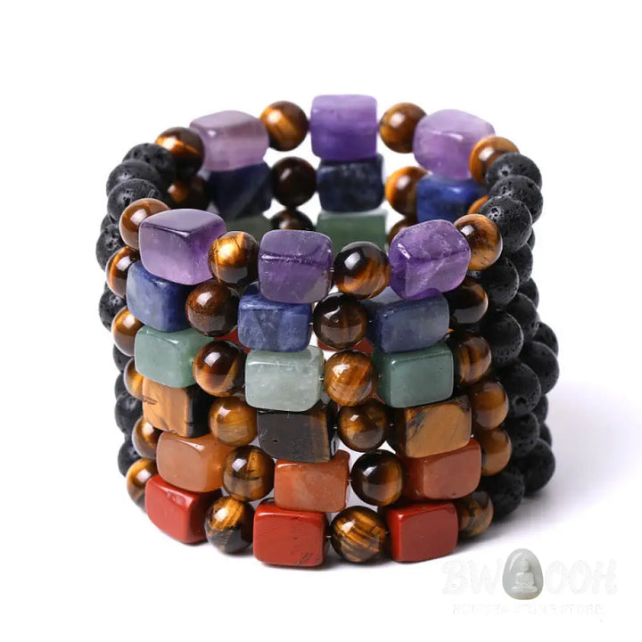 Buddha Stones Various Crystals Cube Amethyst Lava Rock Support Bracelet - BWOOOH - Bracelet
