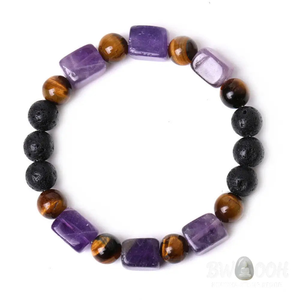 Buddha Stones Various Crystals Cube Amethyst Lava Rock Support Bracelet - BWOOOH - Bracelet