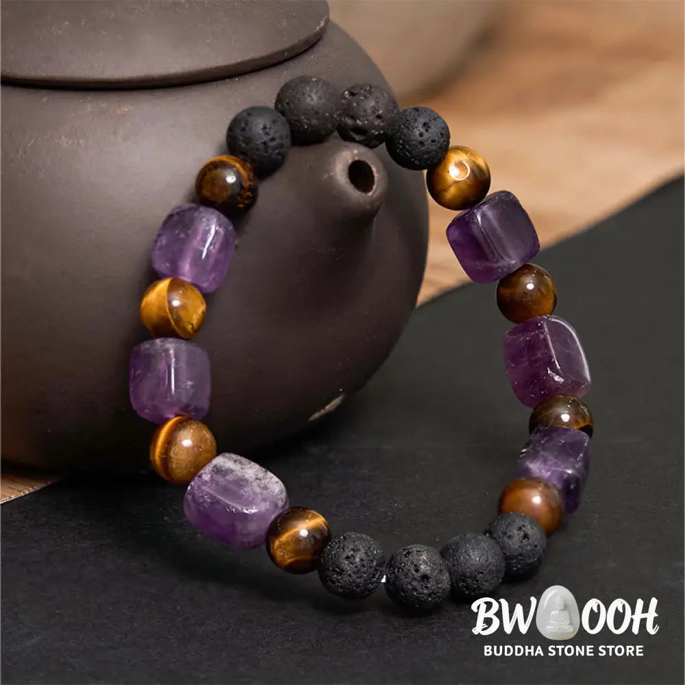 Buddha Stones Various Crystals Cube Amethyst Lava Rock Support Bracelet - BWOOOH - Bracelet