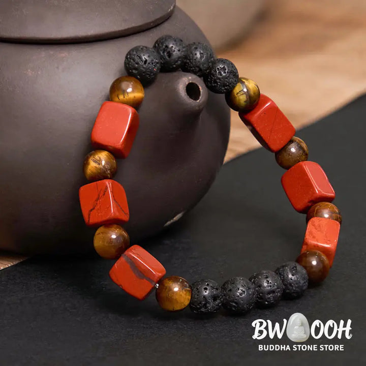 Buddha Stones Various Crystals Cube Amethyst Lava Rock Support Bracelet - BWOOOH - Bracelet