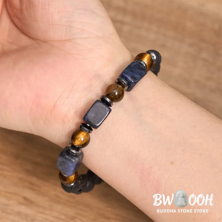 Buddha Stones Various Crystals Cube Amethyst Lava Rock Support Bracelet - BWOOOH - Bracelet