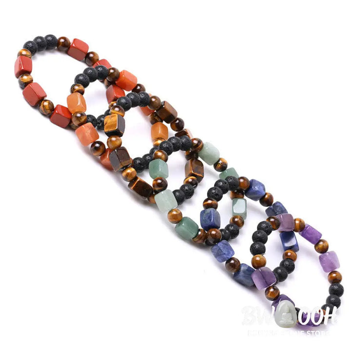 Buddha Stones Various Crystals Cube Amethyst Lava Rock Support Bracelet - BWOOOH - Bracelet