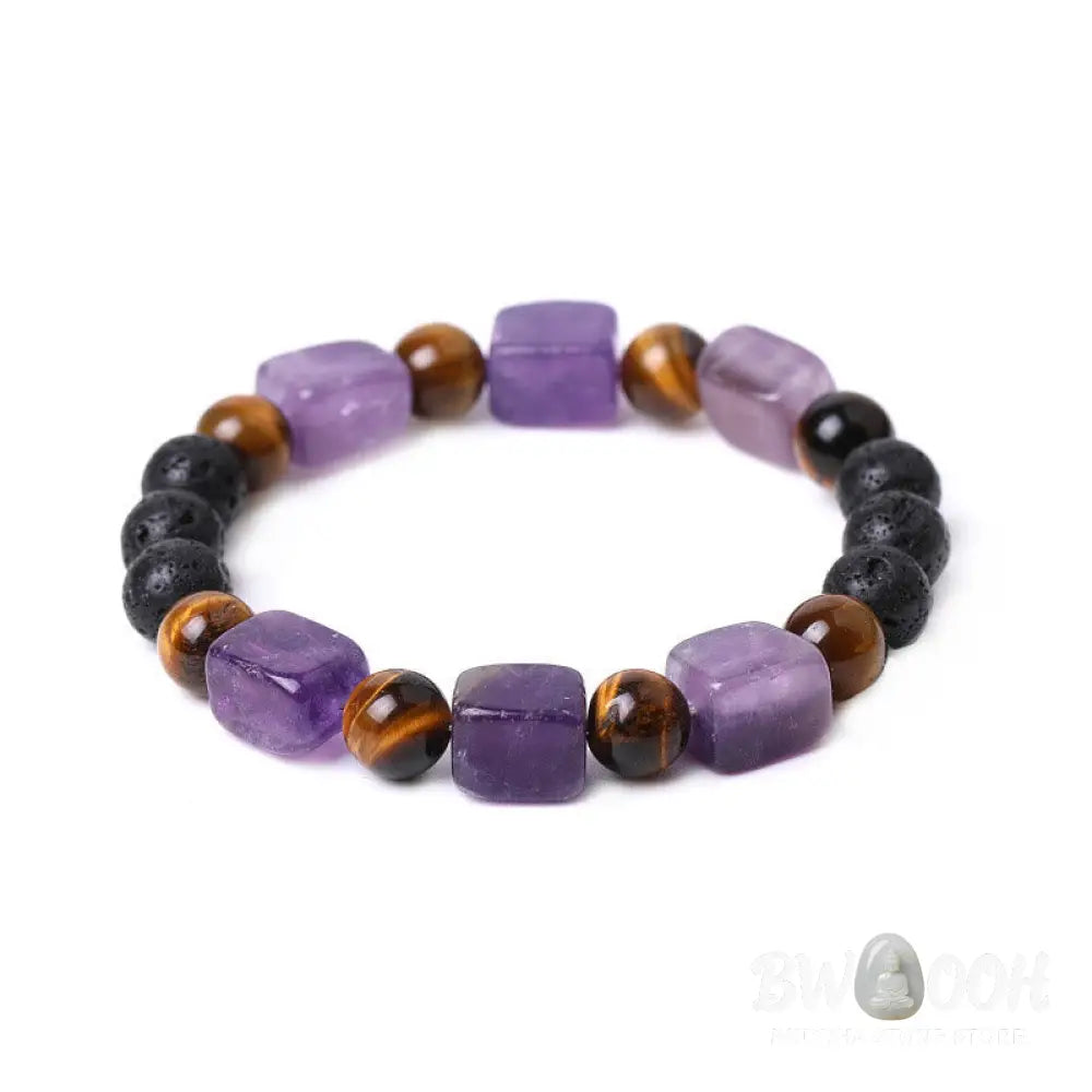 Buddha Stones Various Crystals Cube Amethyst Lava Rock Support Bracelet - BWOOOH - Bracelet