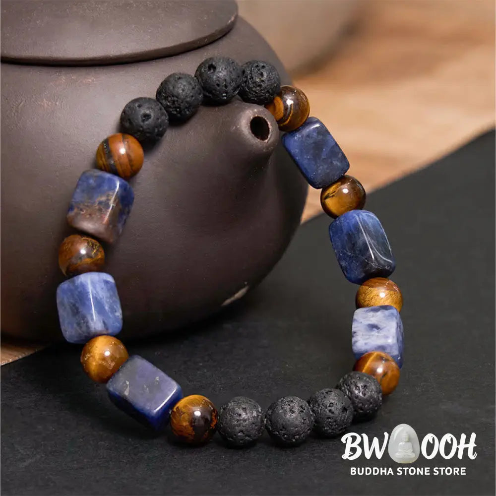 Buddha Stones Various Crystals Cube Amethyst Lava Rock Support Bracelet - BWOOOH - Bracelet