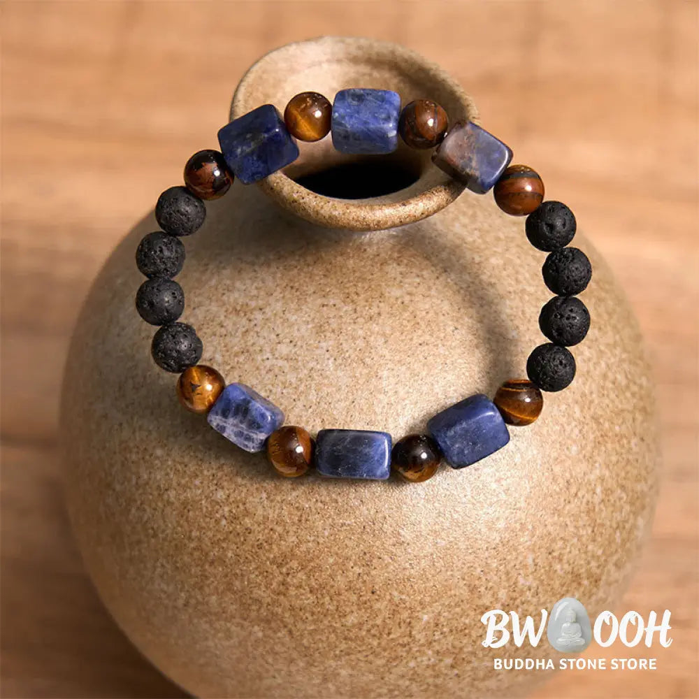 Buddha Stones Various Crystals Cube Amethyst Lava Rock Support Bracelet - BWOOOH - Bracelet