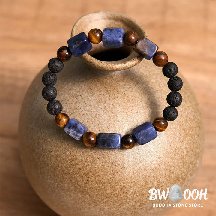 Buddha Stones Various Crystals Cube Amethyst Lava Rock Support Bracelet - BWOOOH - Bracelet