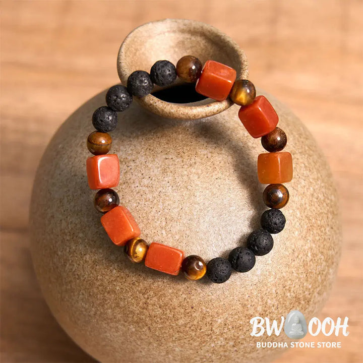 Buddha Stones Various Crystals Cube Amethyst Lava Rock Support Bracelet - BWOOOH - Bracelet