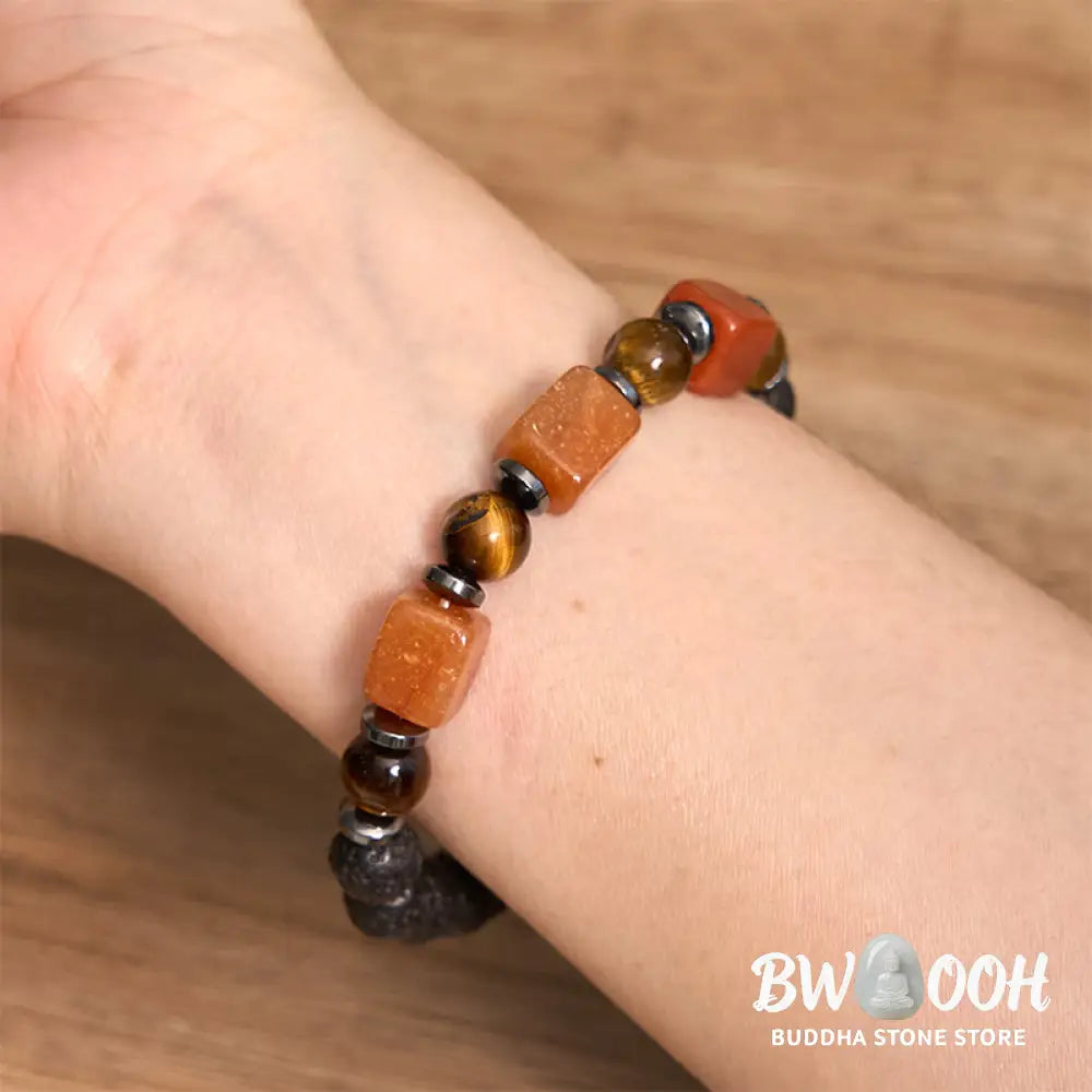Buddha Stones Various Crystals Cube Amethyst Lava Rock Support Bracelet - BWOOOH - Bracelet