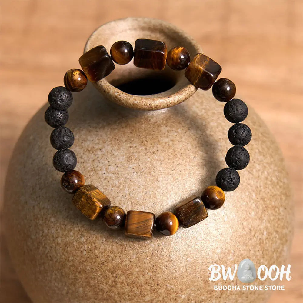 Buddha Stones Various Crystals Cube Amethyst Lava Rock Support Bracelet - BWOOOH - Bracelet