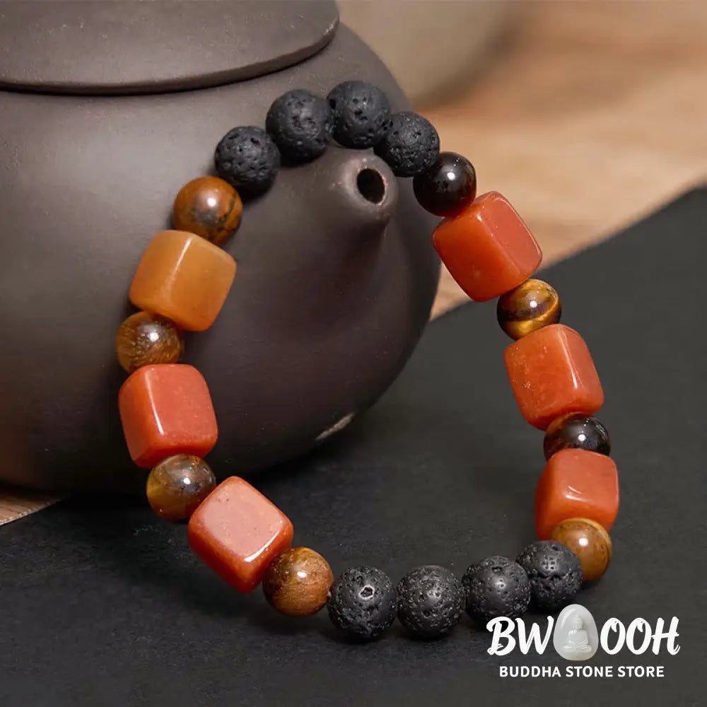 Buddha Stones Various Crystals Cube Amethyst Lava Rock Support Bracelet - BWOOOH - Bracelet
