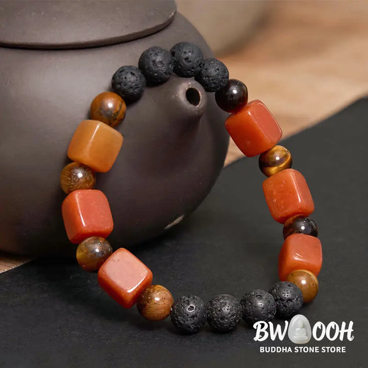 Buddha Stones Various Crystals Cube Amethyst Lava Rock Support Bracelet - BWOOOH - Bracelet