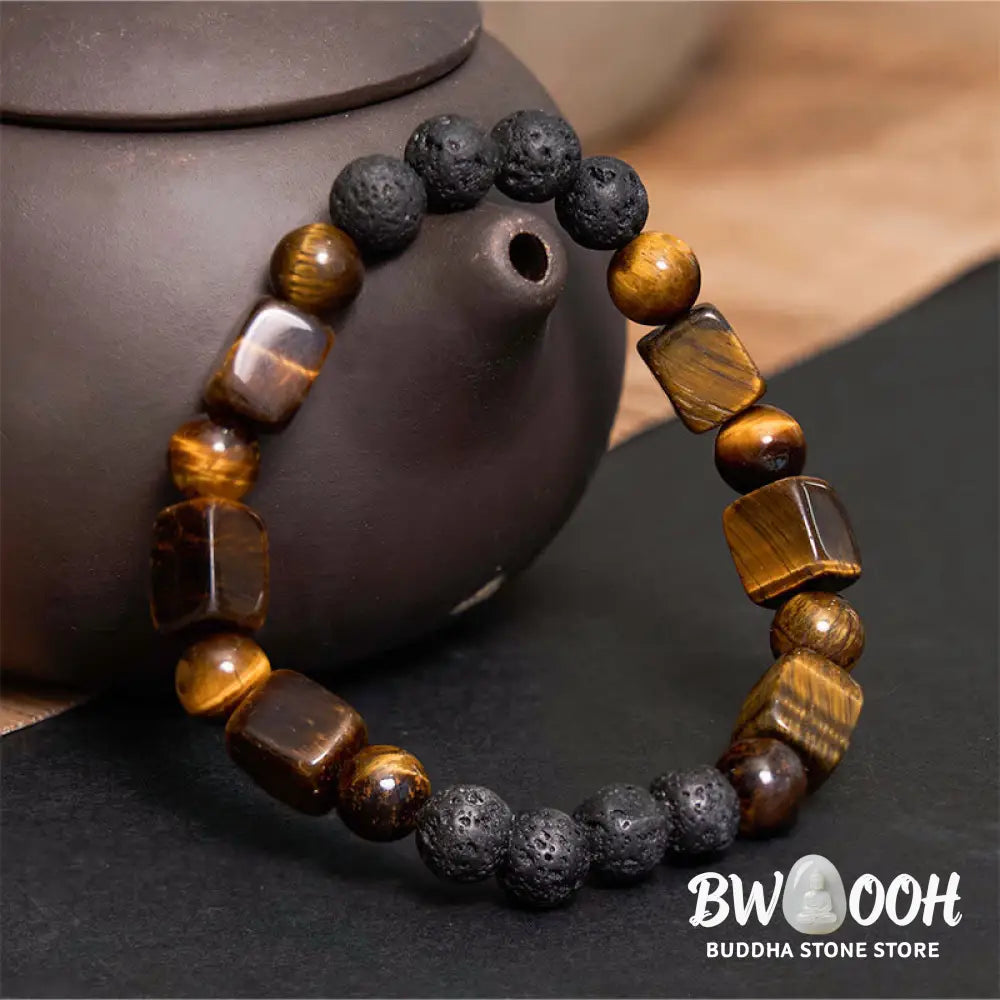 Buddha Stones Various Crystals Cube Amethyst Lava Rock Support Bracelet - BWOOOH - Bracelet
