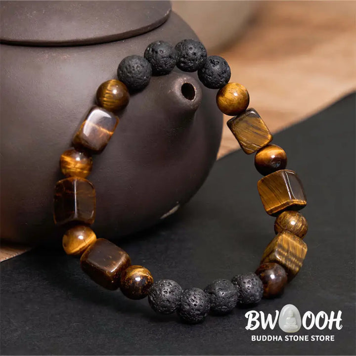 Buddha Stones Various Crystals Cube Amethyst Lava Rock Support Bracelet - BWOOOH - Bracelet