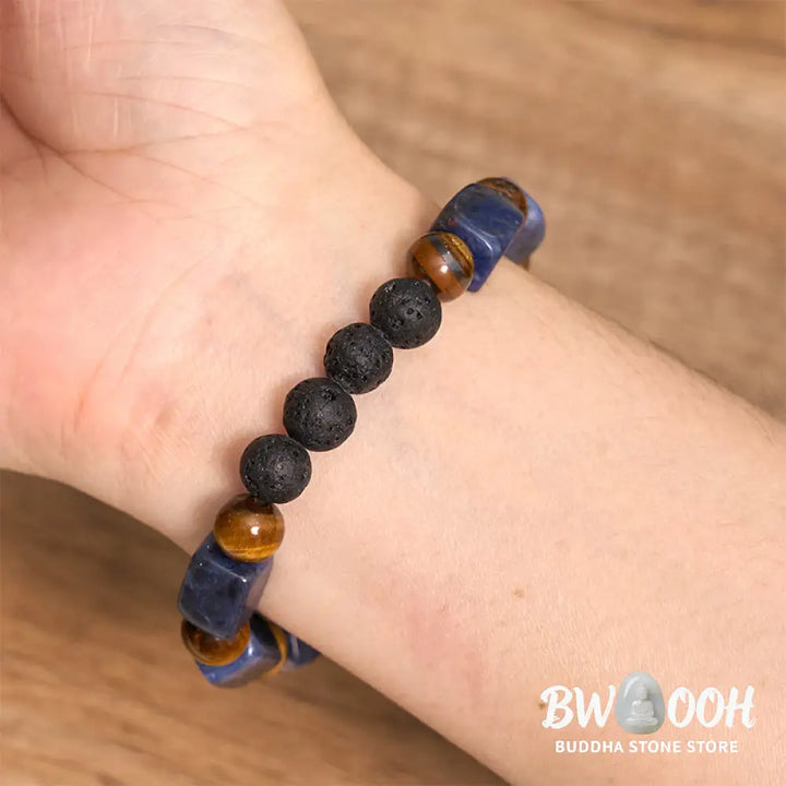 Buddha Stones Various Crystals Cube Amethyst Lava Rock Support Bracelet - BWOOOH - Bracelet