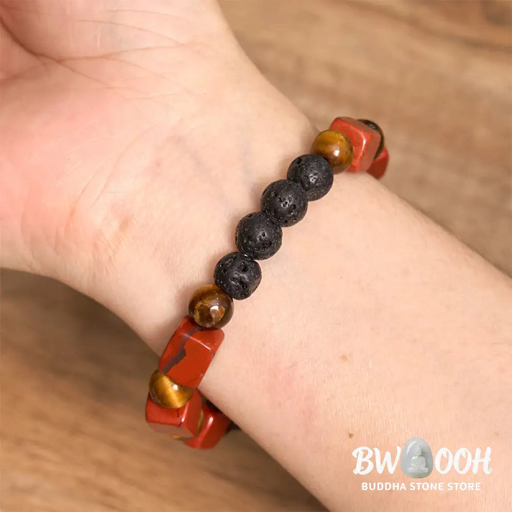 Buddha Stones Various Crystals Cube Amethyst Lava Rock Support Bracelet - BWOOOH - Bracelet