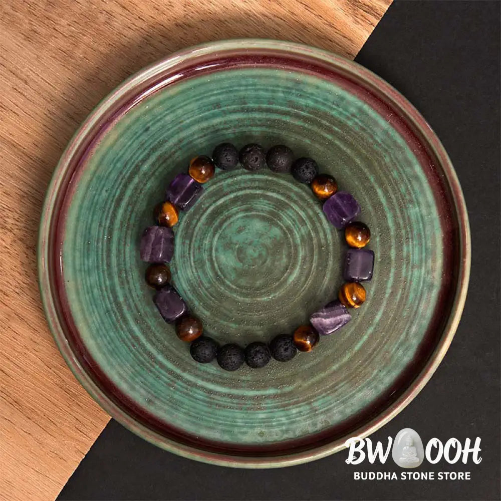 Buddha Stones Various Crystals Cube Amethyst Lava Rock Support Bracelet - BWOOOH - Bracelet