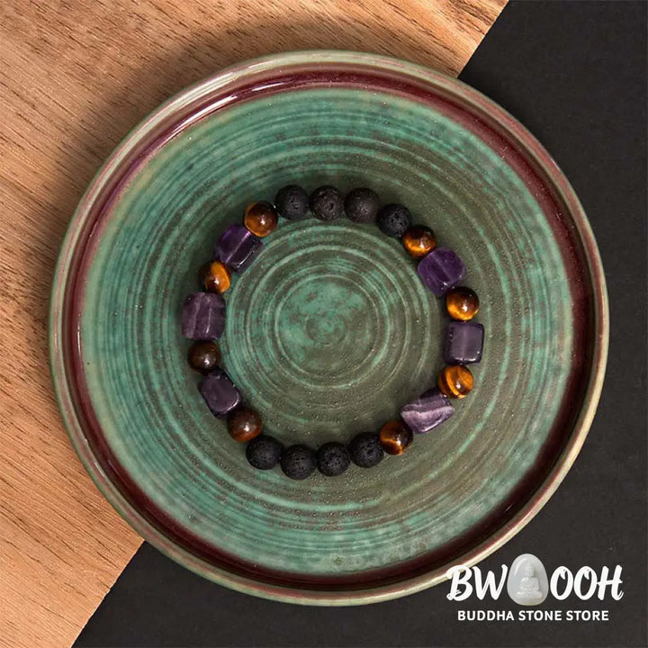 Buddha Stones Various Crystals Cube Amethyst Lava Rock Support Bracelet - BWOOOH - Bracelet