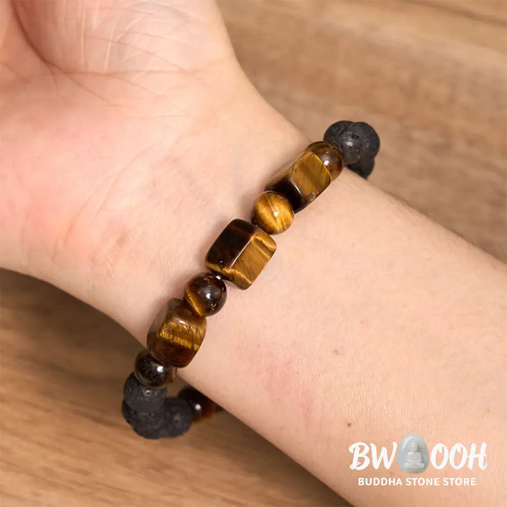Buddha Stones Various Crystals Cube Amethyst Lava Rock Support Bracelet - BWOOOH - Bracelet