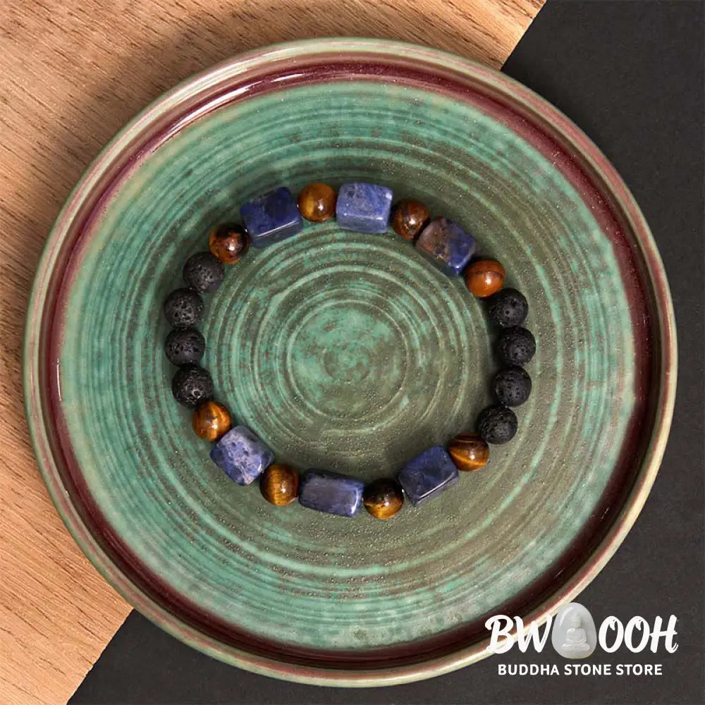 Buddha Stones Various Crystals Cube Amethyst Lava Rock Support Bracelet - BWOOOH - Bracelet
