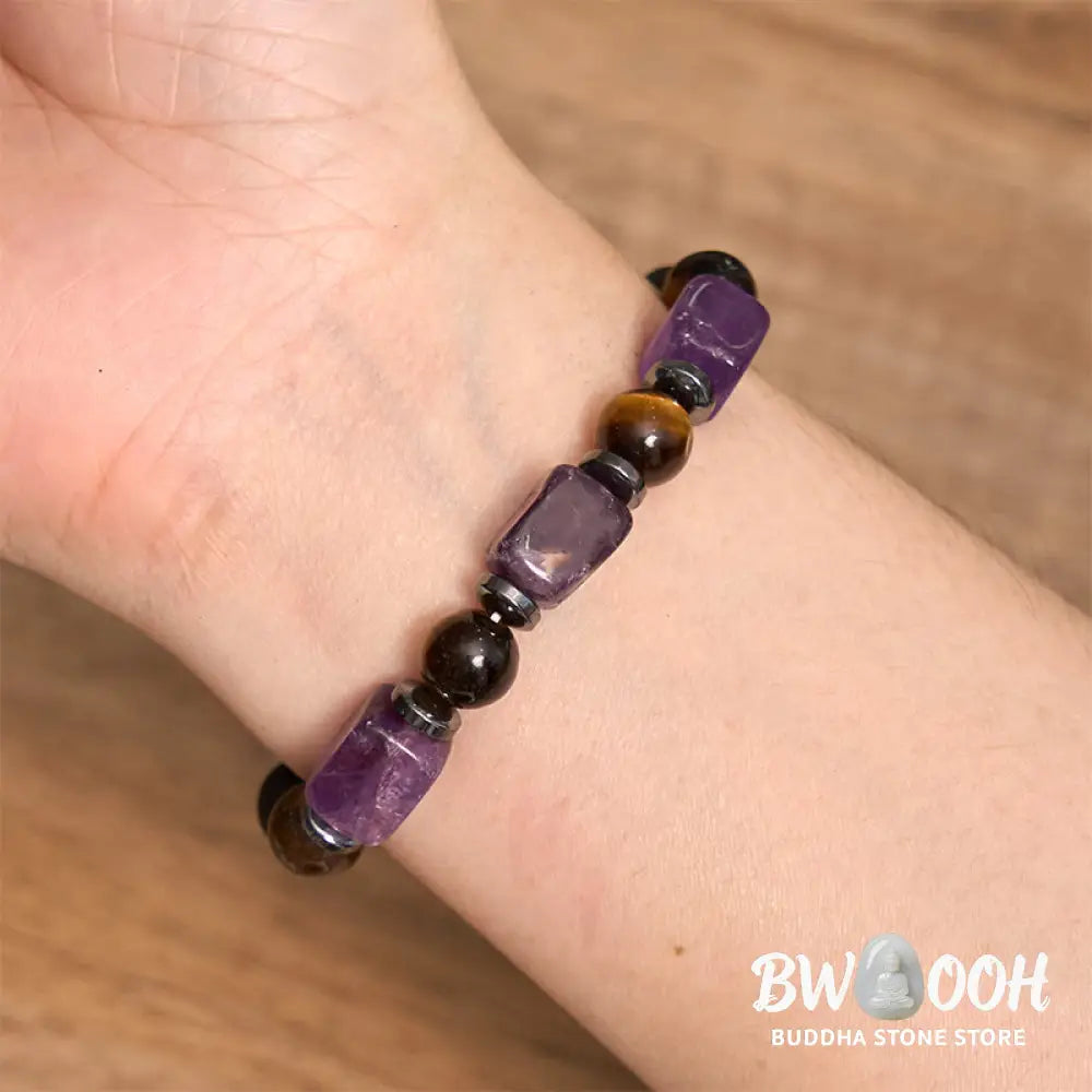 Buddha Stones Various Crystals Cube Amethyst Lava Rock Support Bracelet - BWOOOH - Bracelet