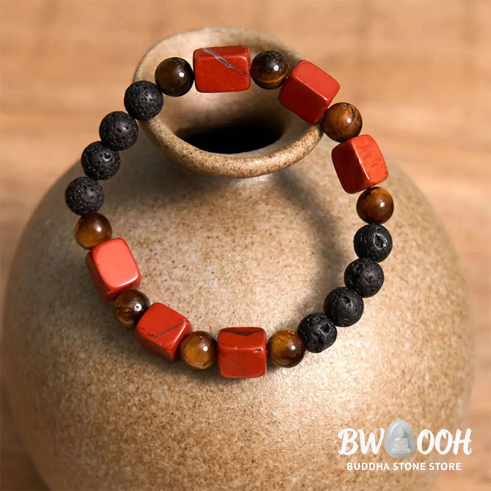 Buddha Stones Various Crystals Cube Amethyst Lava Rock Support Bracelet - BWOOOH - Bracelet