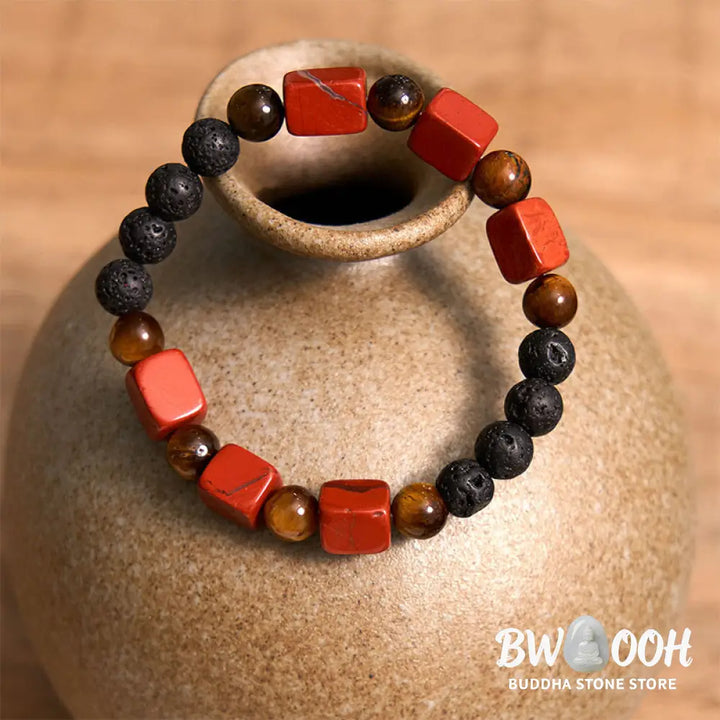Buddha Stones Various Crystals Cube Amethyst Lava Rock Support Bracelet - BWOOOH - Bracelet