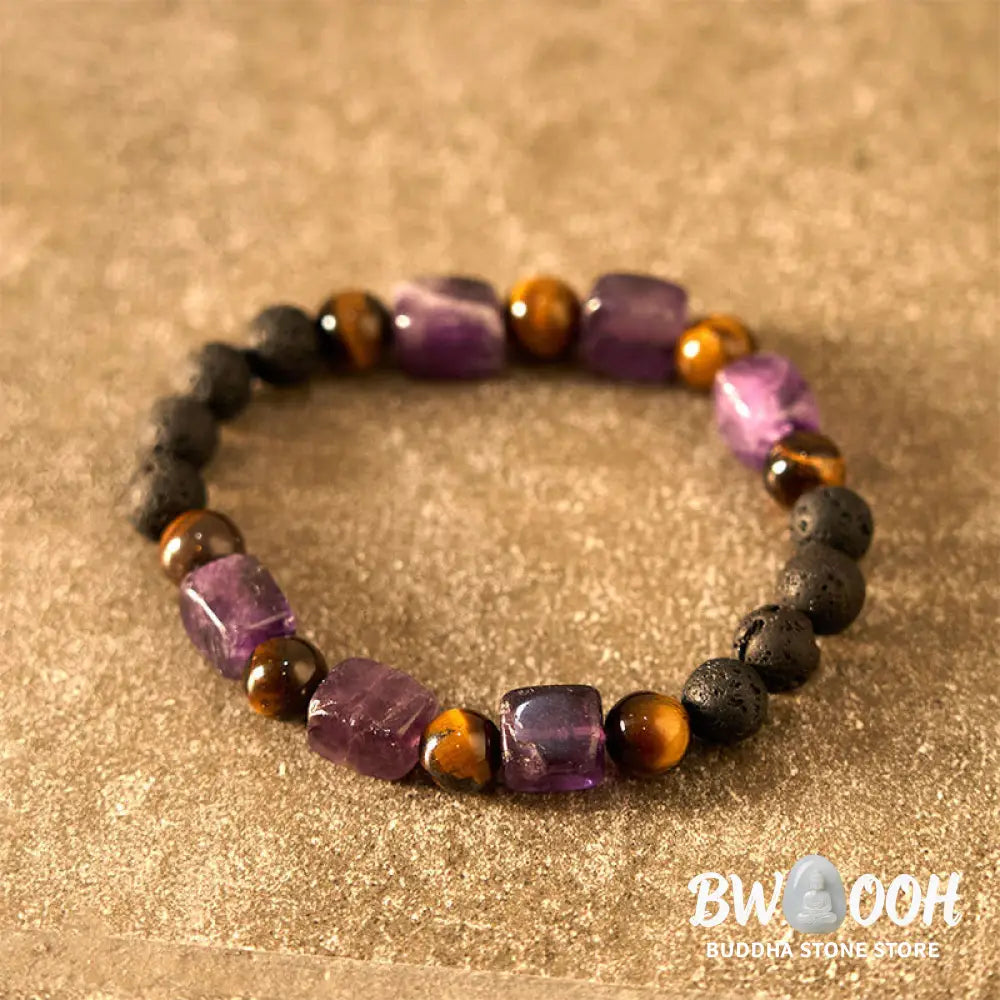 Buddha Stones Various Crystals Cube Amethyst Lava Rock Support Bracelet - BWOOOH - Bracelet