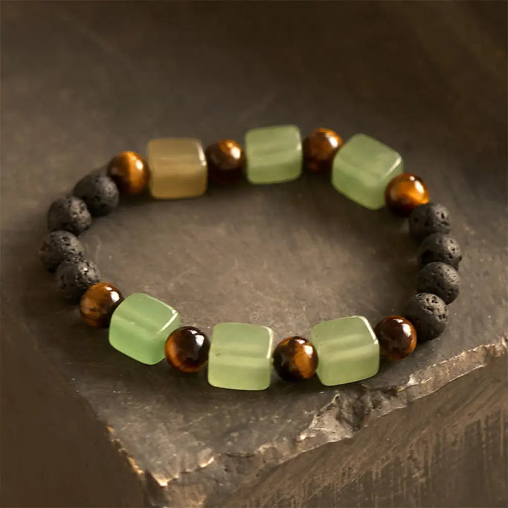 Buddha Stones Various Crystals Cube Amethyst Lava Rock Support Bracelet - BWOOOH - Green Aventurine(Wrist