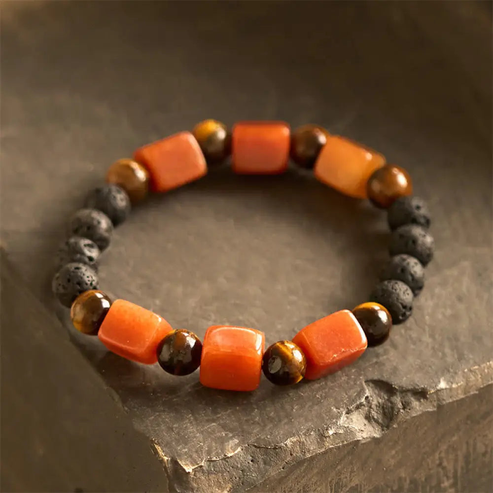 Buddha Stones Various Crystals Cube Amethyst Lava Rock Support Bracelet - BWOOOH - Red Aventurine(Wrist Circumference: