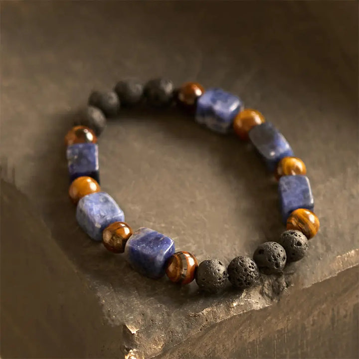 Buddha Stones Various Crystals Cube Amethyst Lava Rock Support Bracelet - BWOOOH - Sodalite(Wrist Circumference: