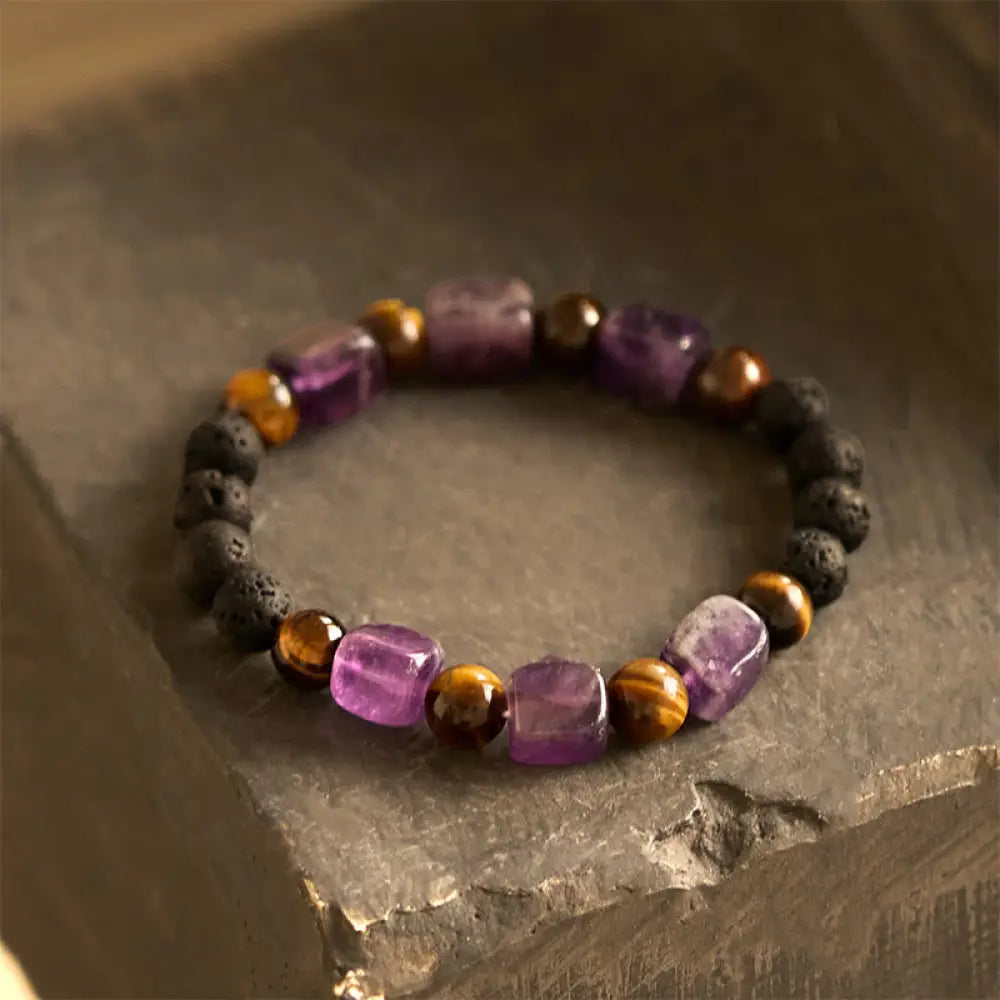 BWOOOH Various Crystals Cube Amethyst Lava Rock Support Bracelet - BWOOOH - Amethyst(Wrist Circumference: