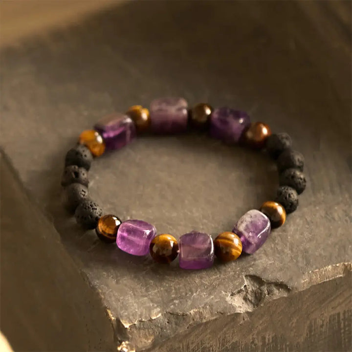 BWOOOH Various Crystals Cube Amethyst Lava Rock Support Bracelet - BWOOOH - Amethyst(Wrist Circumference: