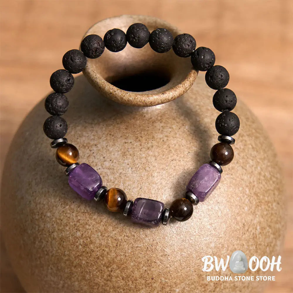 Buddha Stones Various Crystals Lava Rock Calm Bracelet - BWOOOH - Bracelet