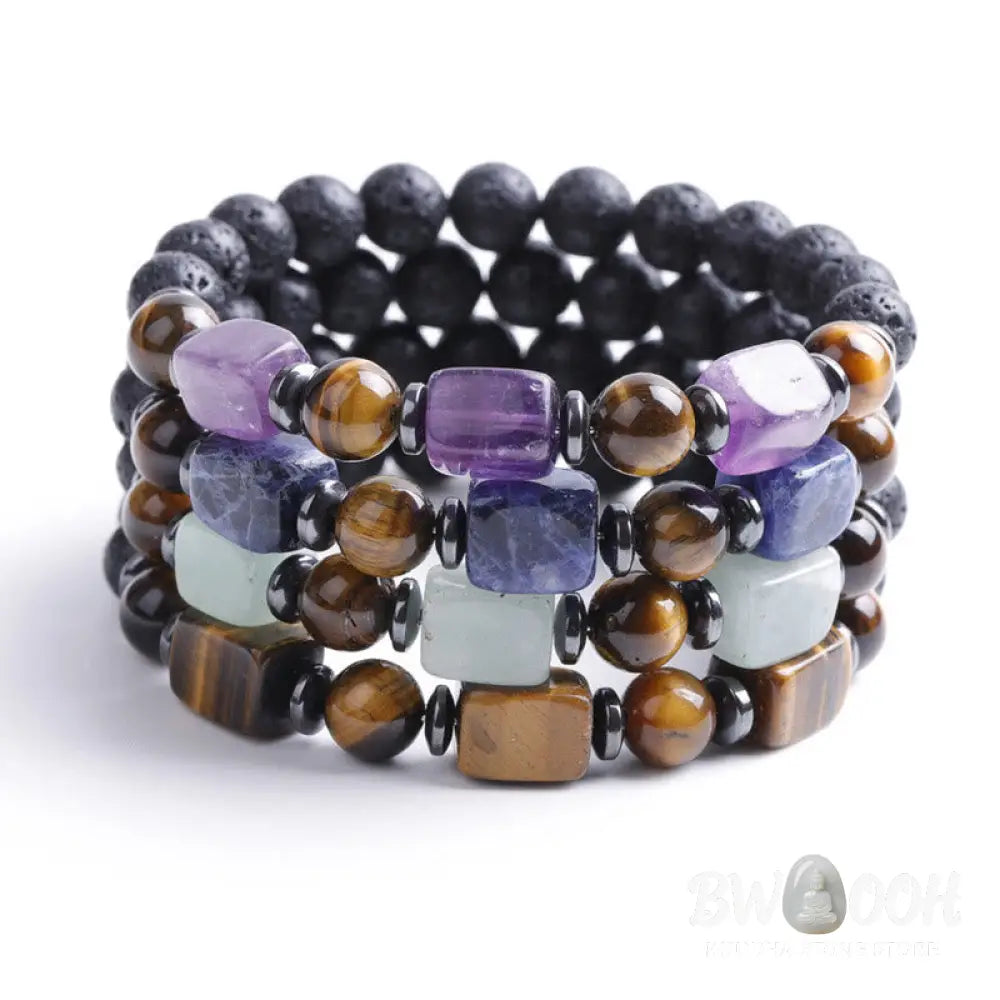 Buddha Stones Various Crystals Lava Rock Calm Bracelet - BWOOOH - Bracelet