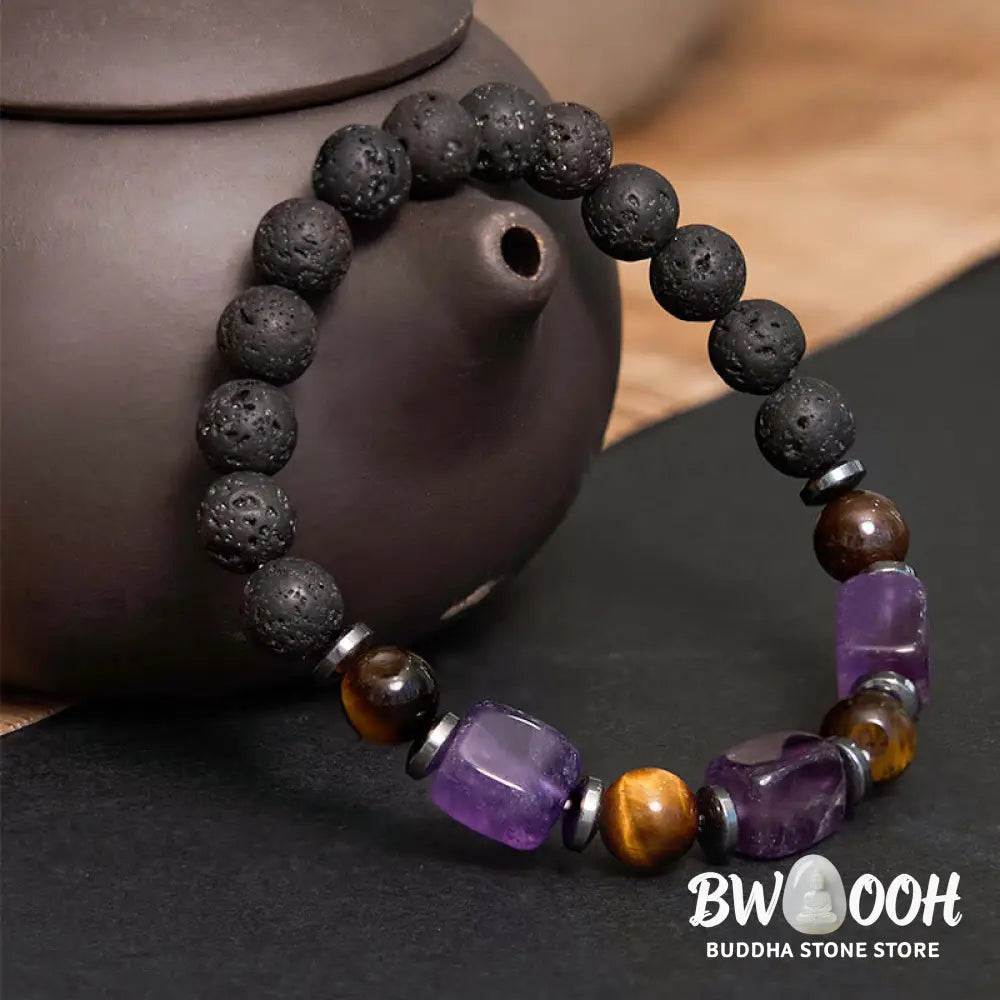 Buddha Stones Various Crystals Lava Rock Calm Bracelet - BWOOOH - Bracelet