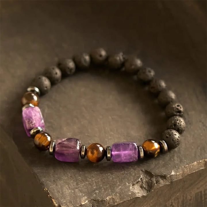 BWOOOH Various Crystals Lava Rock Calm Bracelet - BWOOOH - Amethyst(Wrist Circumference: 14-16cm) - Bracelet
