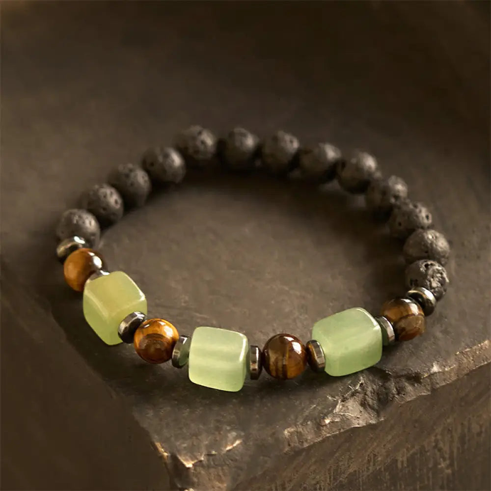Buddha Stones Various Crystals Lava Rock Calm Bracelet - BWOOOH - Green Aventurine(Wrist Circumference: 14-16cm)