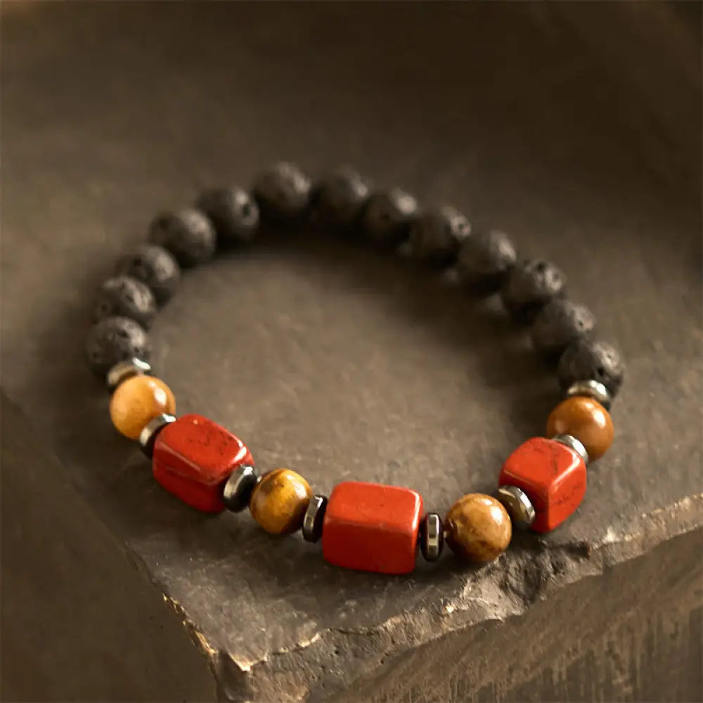 Buddha Stones Various Crystals Lava Rock Calm Bracelet - BWOOOH - Red Jasper(Wrist Circumference: 14-16cm) - Bracelet