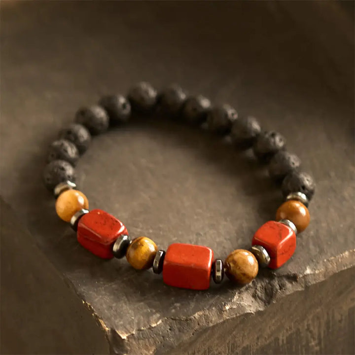 Buddha Stones Various Crystals Lava Rock Calm Bracelet - BWOOOH - Red Jasper(Wrist Circumference: 14-16cm) - Bracelet