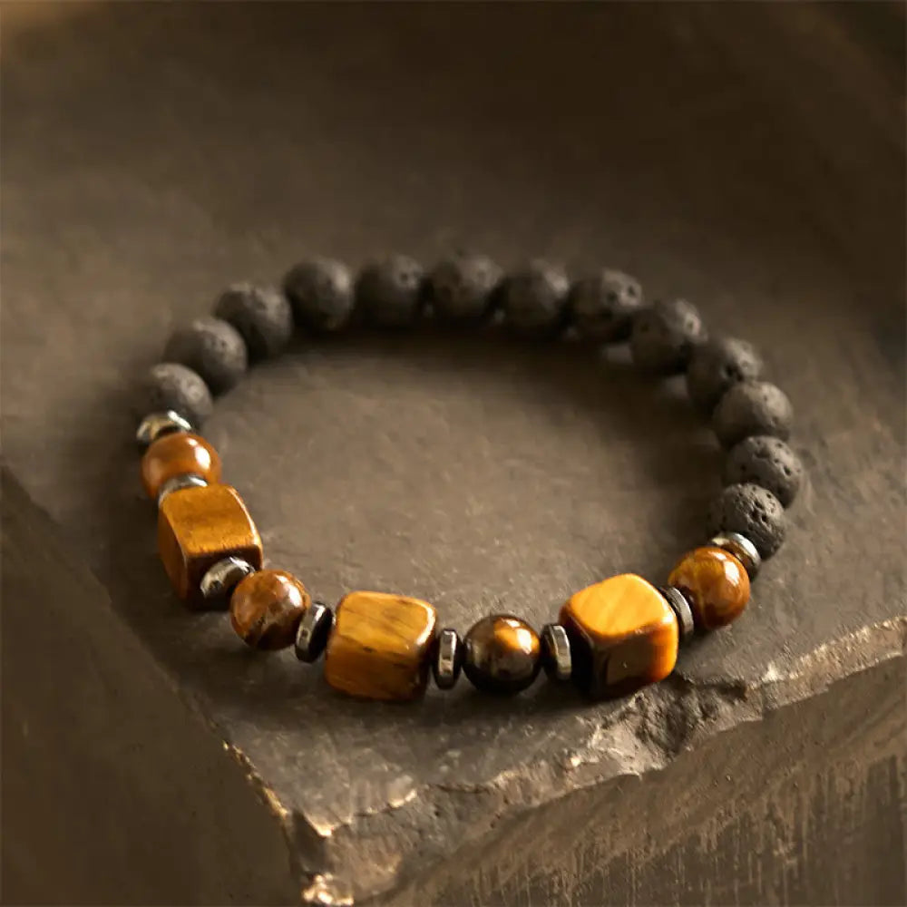 Buddha Stones Various Crystals Lava Rock Calm Bracelet - BWOOOH - Tiger Eye(Wrist Circumference: 14-16cm) - Bracelet