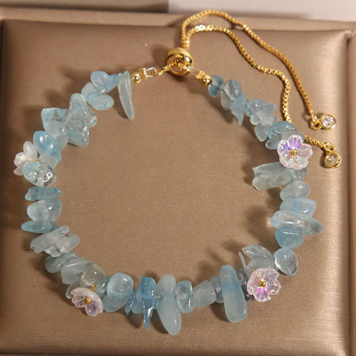 Buddha Stones Various Gravel Crystals White Crystal Blue Crystal Protection Bracelet - BWOOOH - Sky Blue Flowers(Wrist