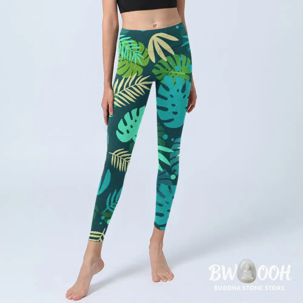BWOOOH printed yoga leggings - Various Shapes Of Leaves Pattern Print G