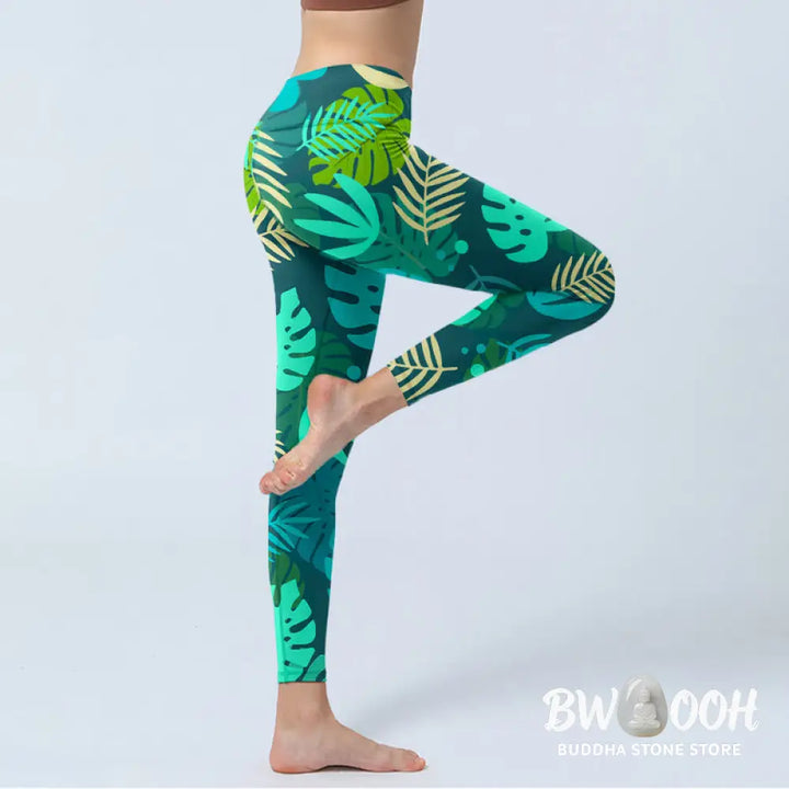 BWOOOH printed yoga leggings - Various Shapes Of Leaves Pattern Print G