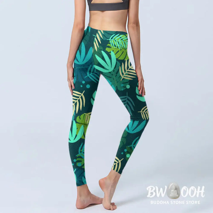 BWOOOH printed yoga leggings - Various Shapes Of Leaves Pattern Print G