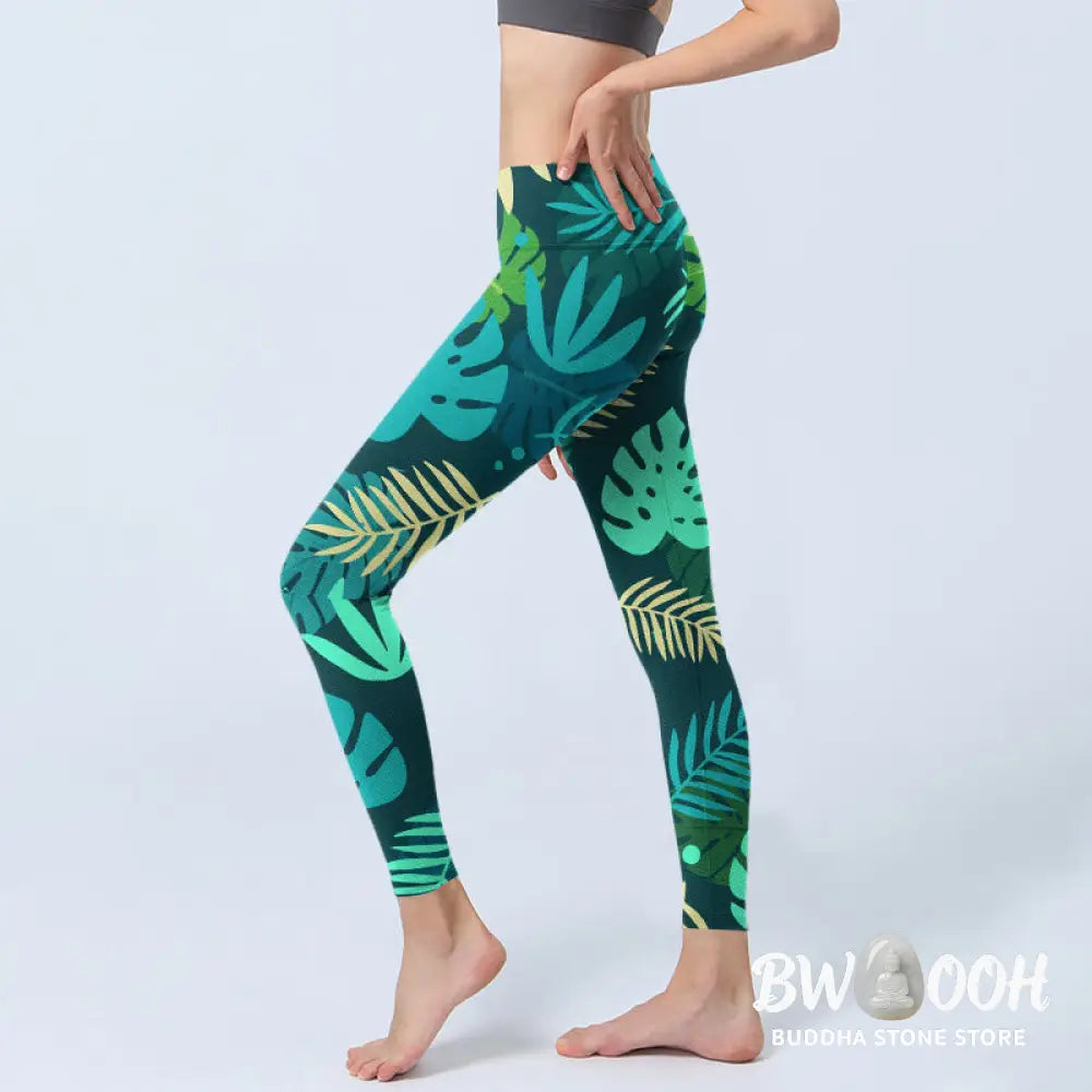 BWOOOH printed yoga leggings - Various Shapes Of Leaves Pattern Print G