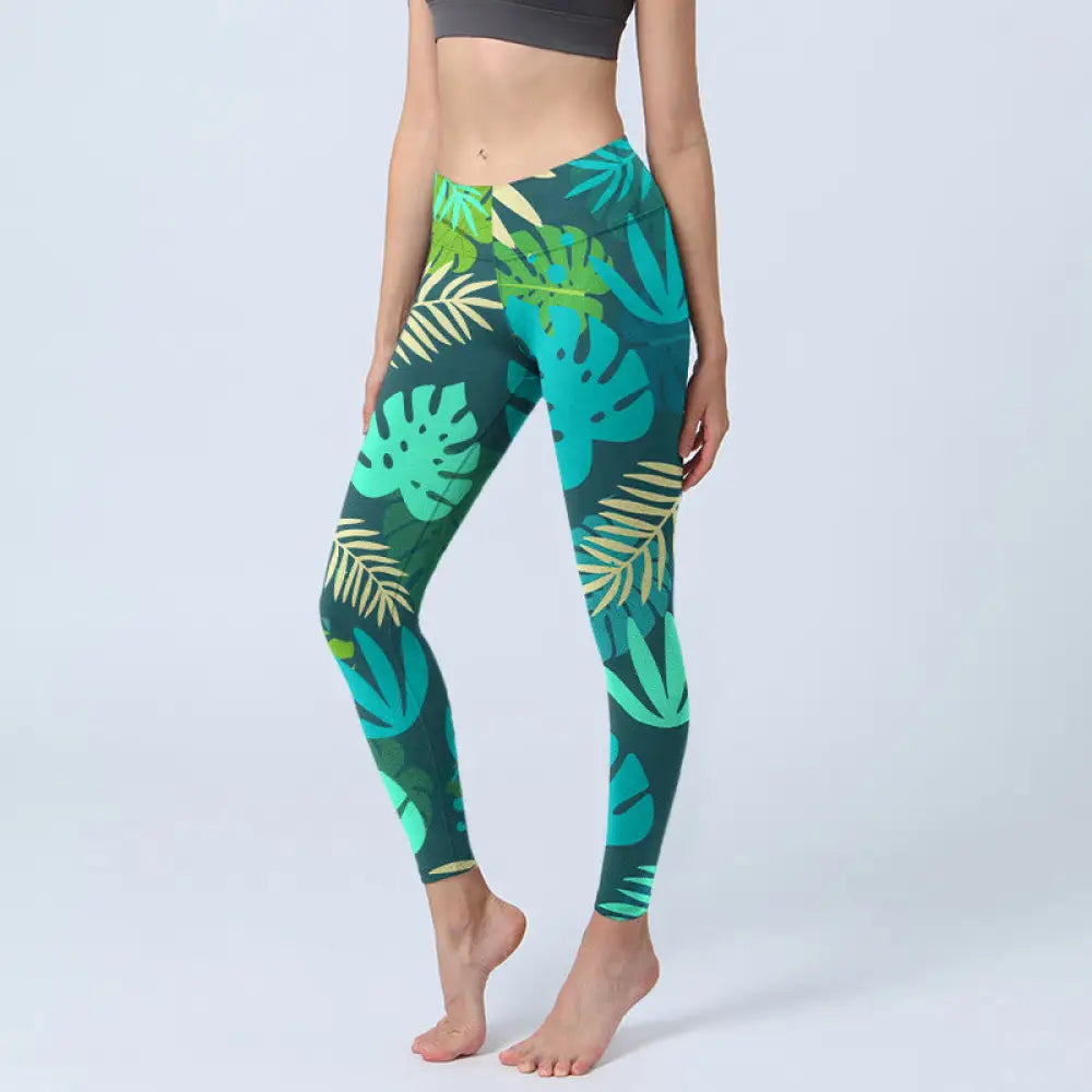 BWOOOH printed yoga leggings - Various Shapes Of Leaves Pattern Print G