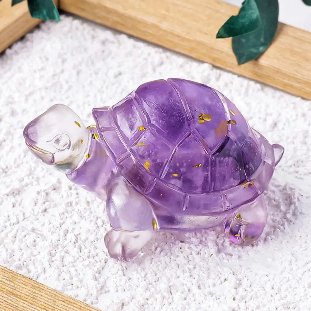 Buddha Stones Various Stone Citrine Green Aventurine Amethyst Mini Turtle Prosperity Home Decoration - Amethyst