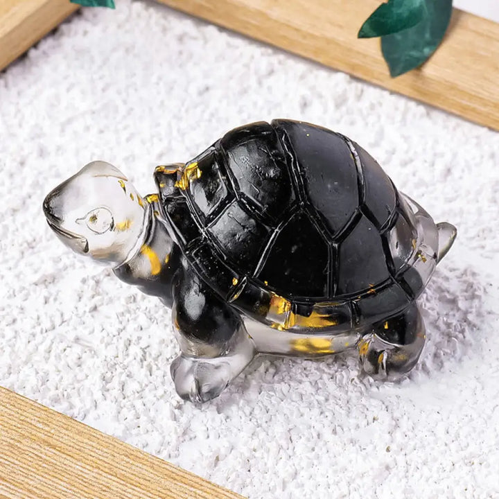 Buddha Stones Various Stone Citrine Green Aventurine Amethyst Mini Turtle Prosperity Home Decoration - Black Tourmaline