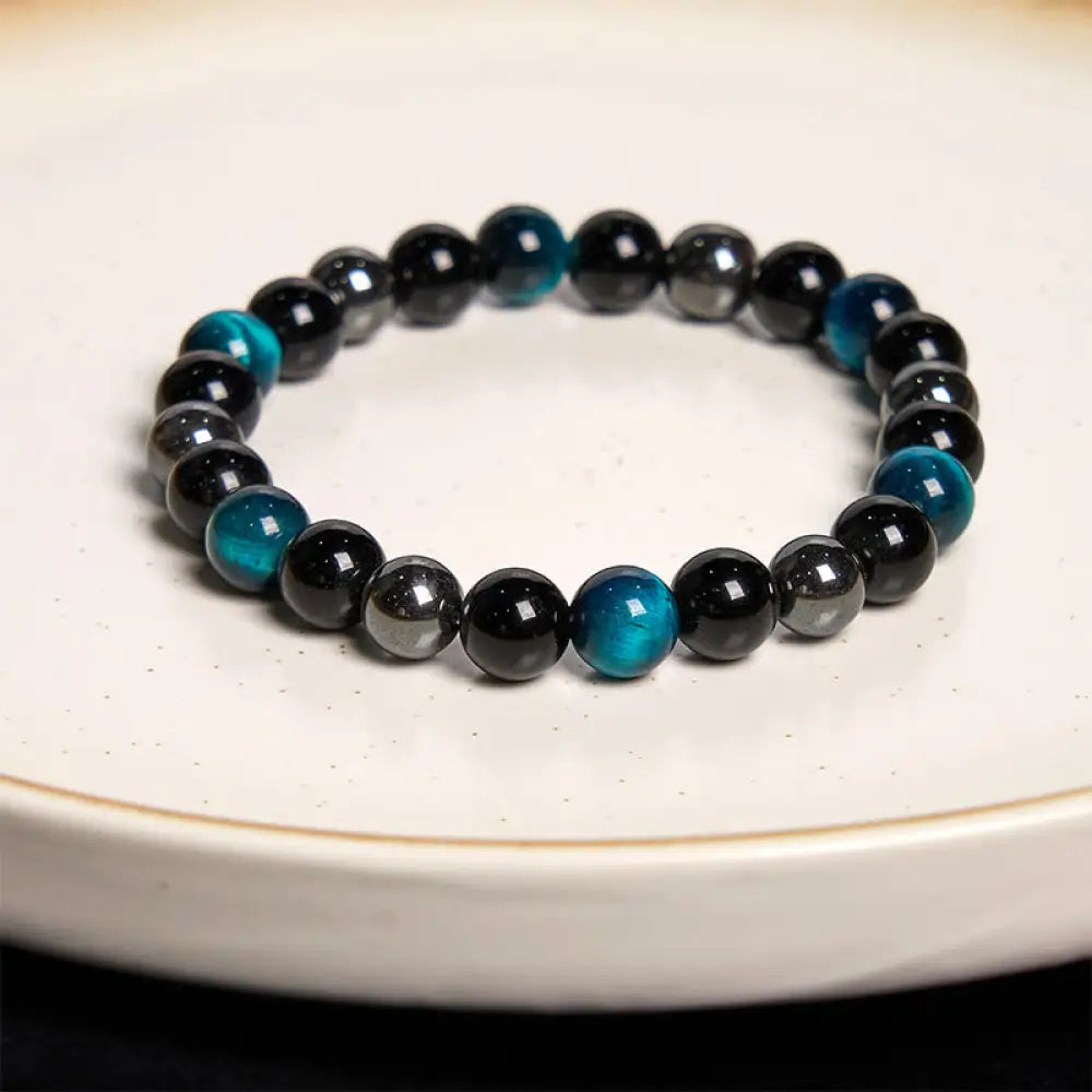 Buddha Stones Various Tiger Eye Confidence Bracelet - BWOOOH - Blue Tiger Eye Obsidian Hematite(Wrist Circumference: